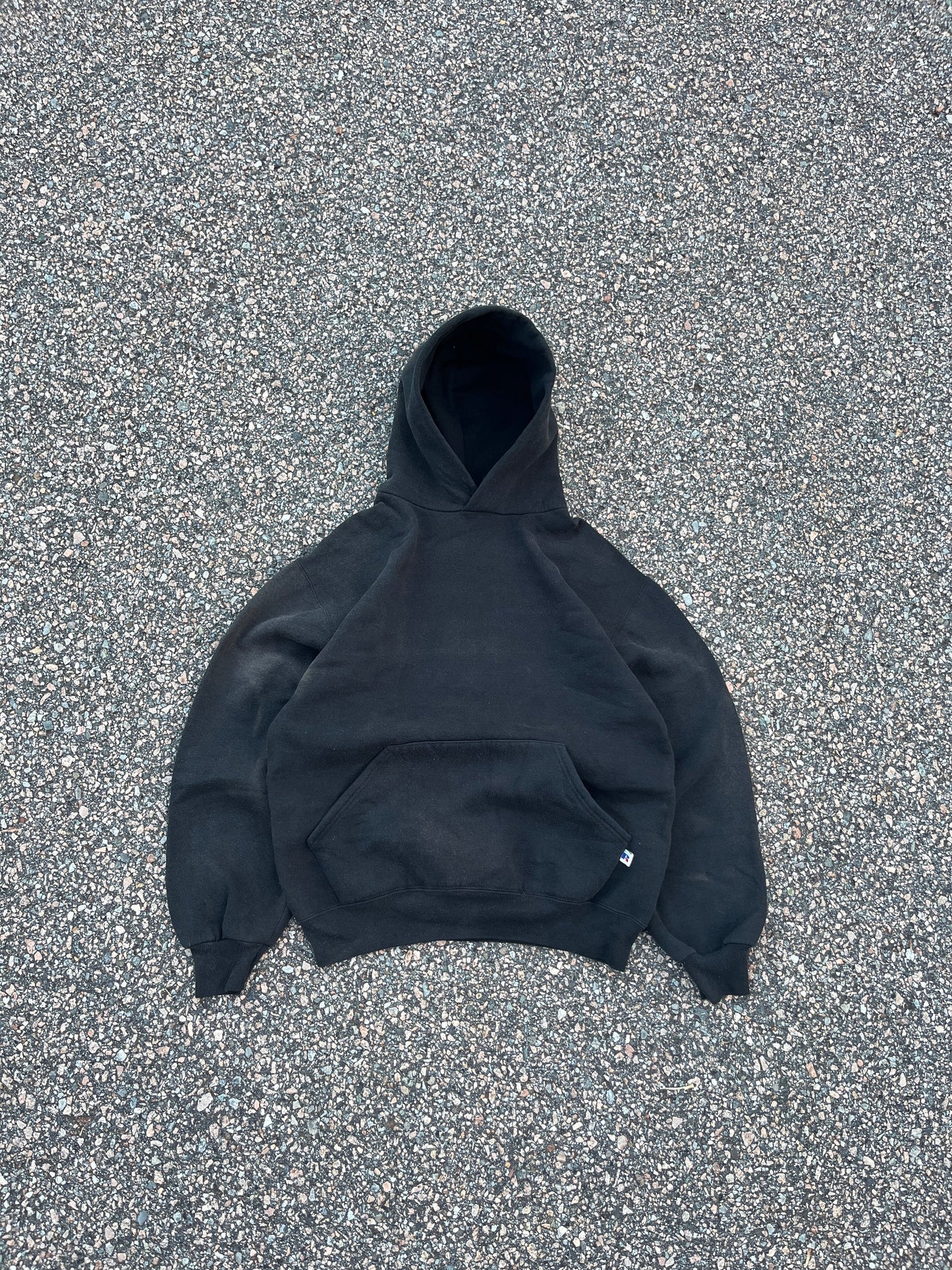 00’s Faded Black Russell Hoodie - Medium