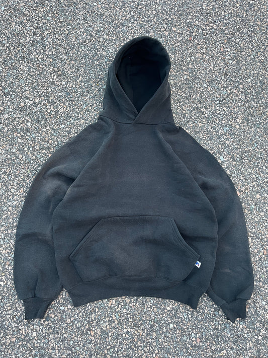 00’s Faded Black Russell Hoodie - Medium